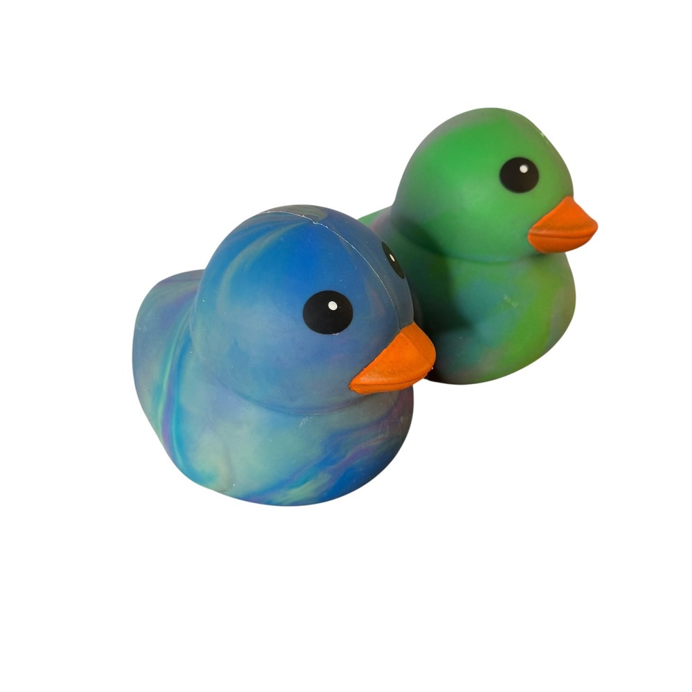 Squeezy Marble Swirl Squishy Duck Sensory Toy Set Blue Green Tie Dye Viral